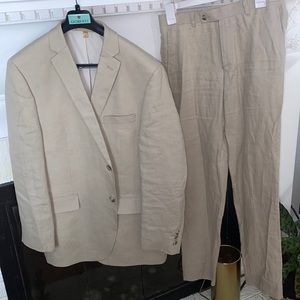 Boys sharp tan linen suit! Excellent shape worn 2x. Hard to find!